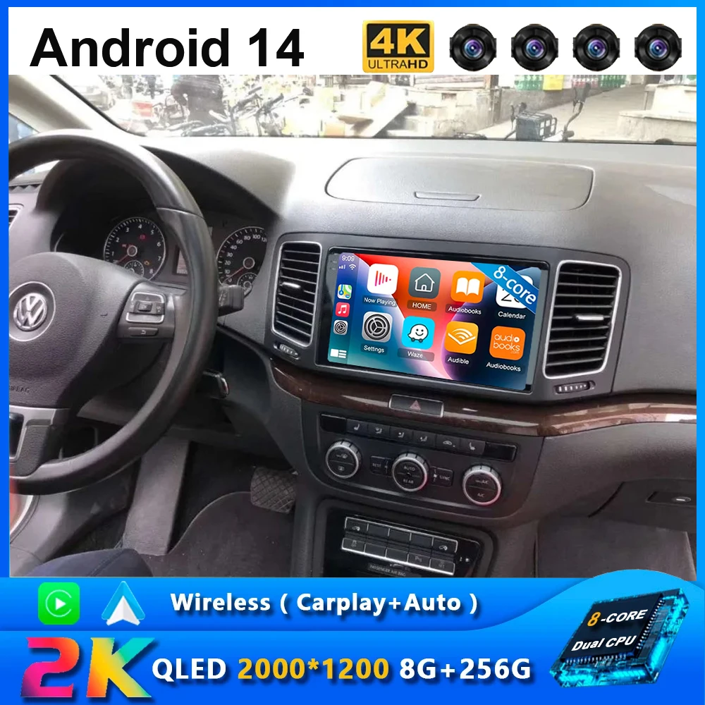 

Android 14 Car Radio Stereo Multimedia For Volkswagen VW Sharan SEAT Alhambra 7N 2010-2022 Player Unit GPS Carplay Auto BT DVD