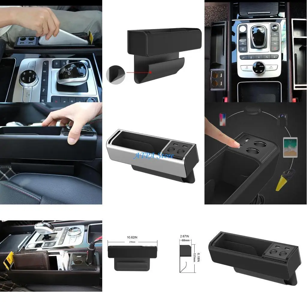 

U13C Multi-functional Car for Seat Gaps Dual USB Charging Storage Box for Seat Console Side Pocket Card Purse