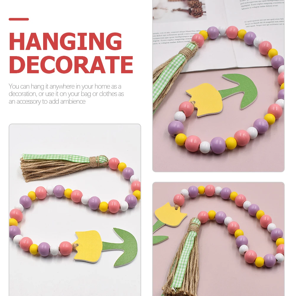 

2pcs Colored Wooden Garland Home Decor Party Bead Tassel String Spring Tray Farmhouse Wall Hanging Tassel String Ornament