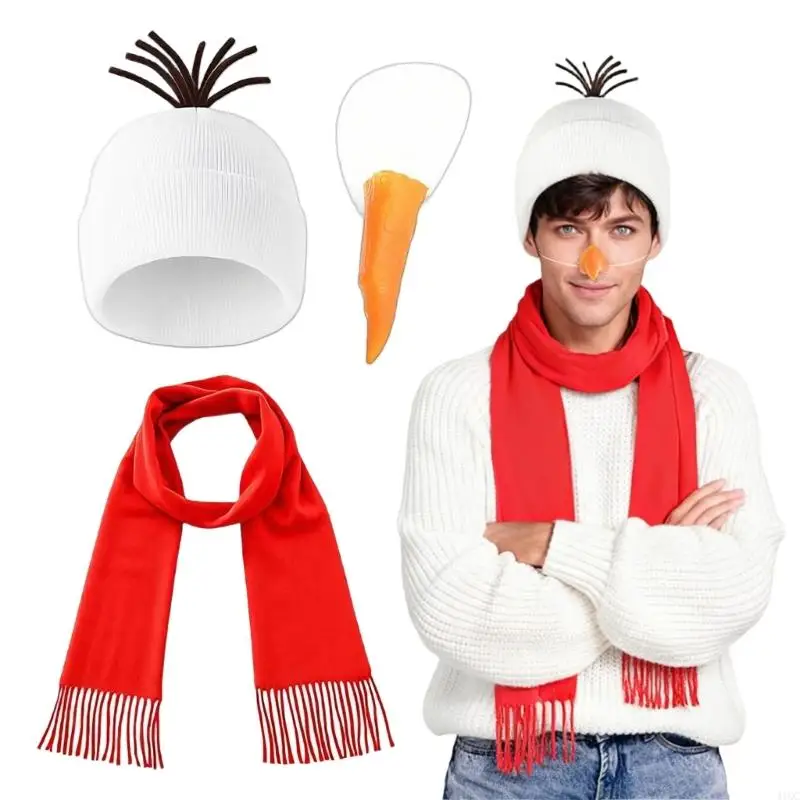 2025 New 3pcs Festive Snowman Dressing Up Set with Carrot Nose Costume Accessories