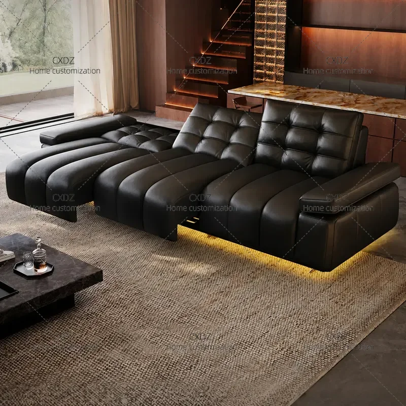 Black 3 Seater Electric Recliner Sofa Bed with Adjustable Headrest Leather Living Room Furniture Convertible Sleeper Couch