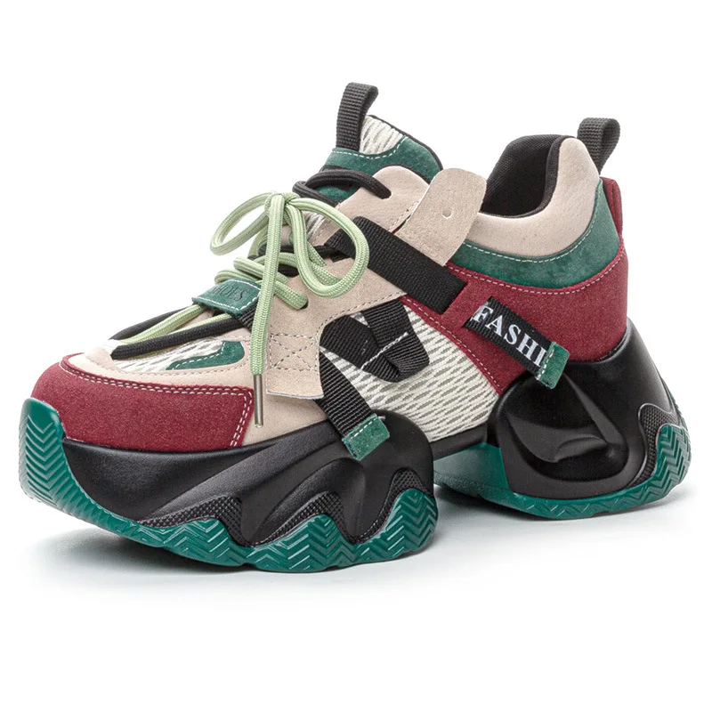2026  Genuine Leather Platform Dad Sneakers for Women 2026 Spring Autumn Soft Sole Thick Sole Casual Sports Shoes for Petite