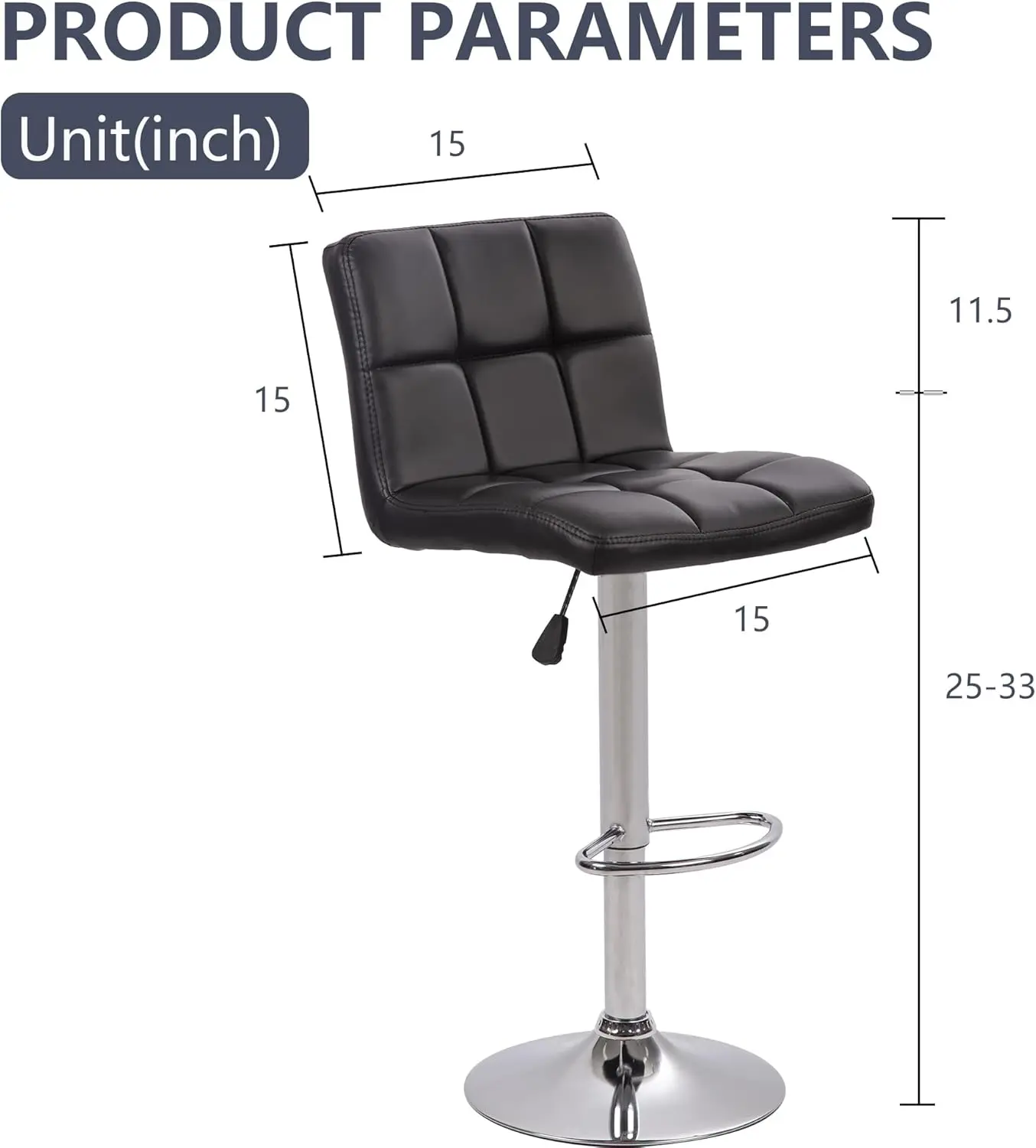 Altura regulável Swivel Bar Stool, Cadeiras de Bar, Barstools com Costas, PU Leather, Kitchen Counter, Novo, EUA