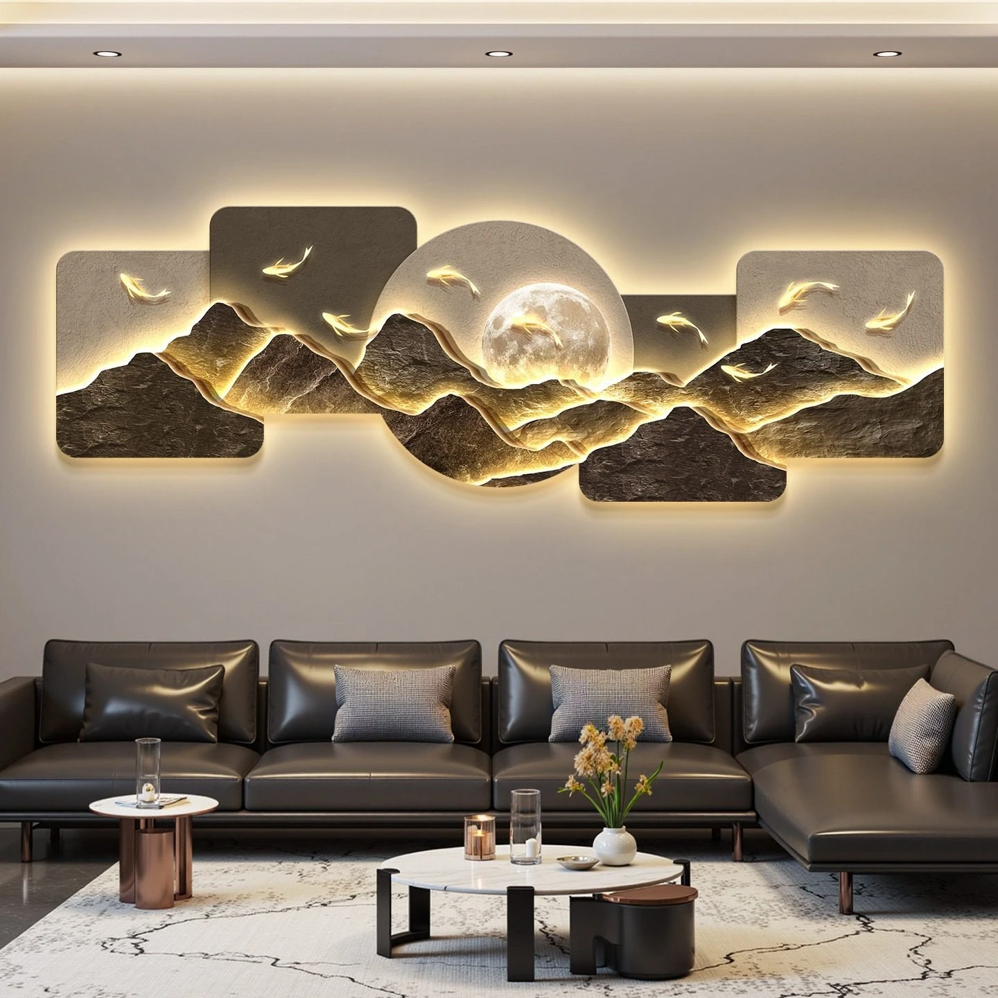 LED Light Decorative Painting Aesthetic Design Sofa Background Wall Hanging Painting Modern High-End Quadro Da Parete Decoration