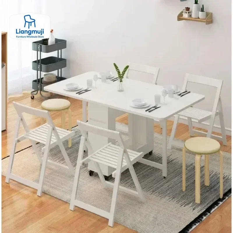 

Компактный складной обеденный стол и стулья из массива дерева, набор из одного стола и четырех стульев, 1.3м-0.8м-0.75м, прочный, долговечный