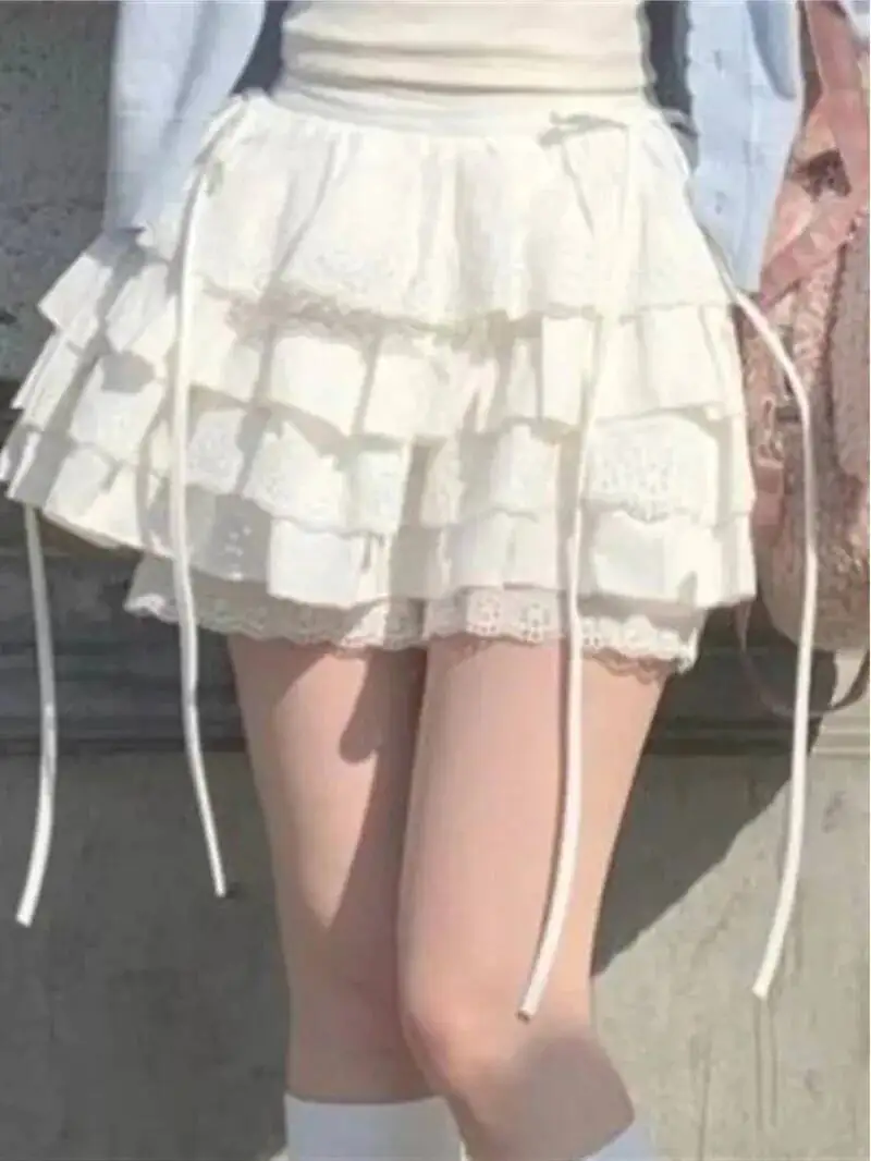 

Новая корейская летняя мини-юбка 2026 года с кружевом для женщин и девушек, милая белая плиссированная юбка А-силуэта, японская модная женская одежда FR5