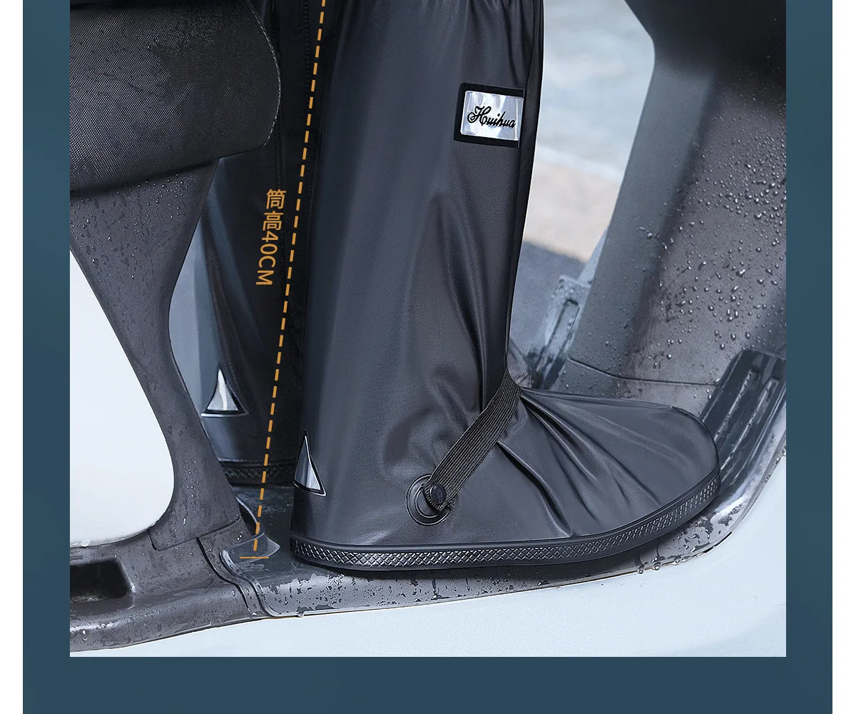 1 Paar Regenstiefel, hohe Schuhüberzieher, 42 cm hoch, strapazierfähig, wasserdicht, Schuh-Schutz, dick, rutschfest, für den Außenbereich. – Detail 6