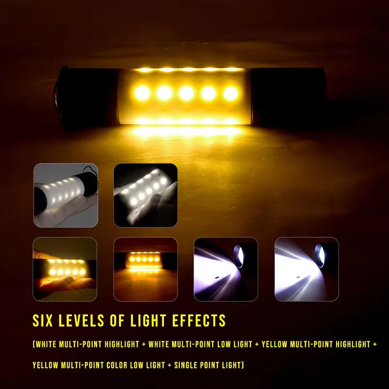 المحمولة شنقا خيمة ضوء مشاعل متعددة الوظائف USB قابلة للشحن التخييم ضوء مقاوم للماء 6 طرق مع حامل ثلاثي القوائم