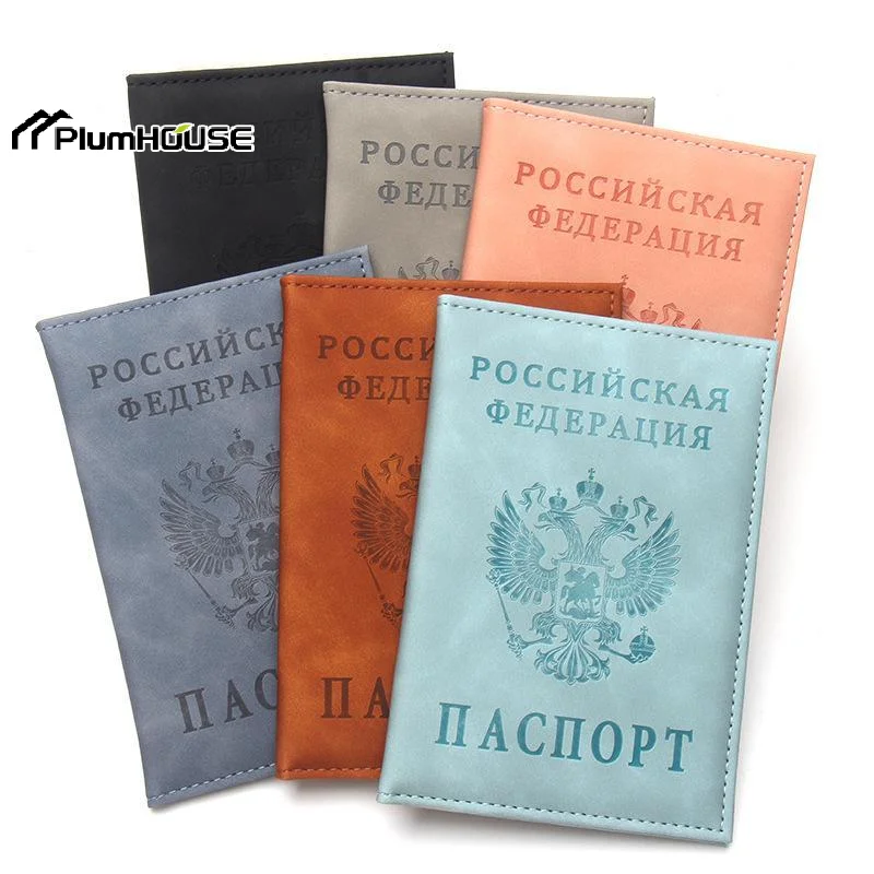 1Pcs Vintage Russian Style Leather Passport Holder Unisex Portable Travel Document Protector Cover for Gifting