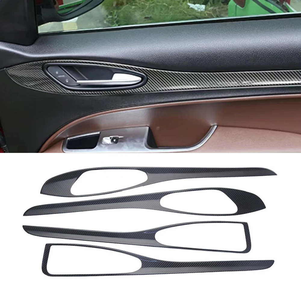 

4Pcs Real Dry Carbon Fiber Interior Accessories Door Trim Panels Door Handle Cover Trim For Alfa Romeo Stelvio 2017-2019