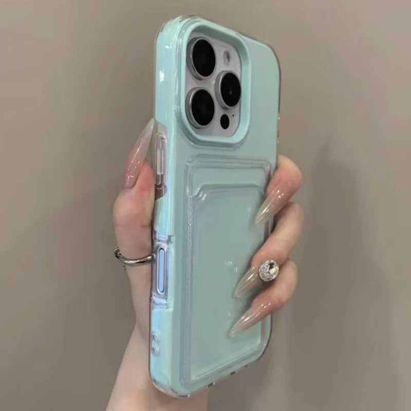 

Luxury 2in1 Card Bag Candy Phone Case For iPhone 17 12 13 14 15 16 Pro Max 11 TPU + PC Wallet Shockproof Bumper Back Cases Cover