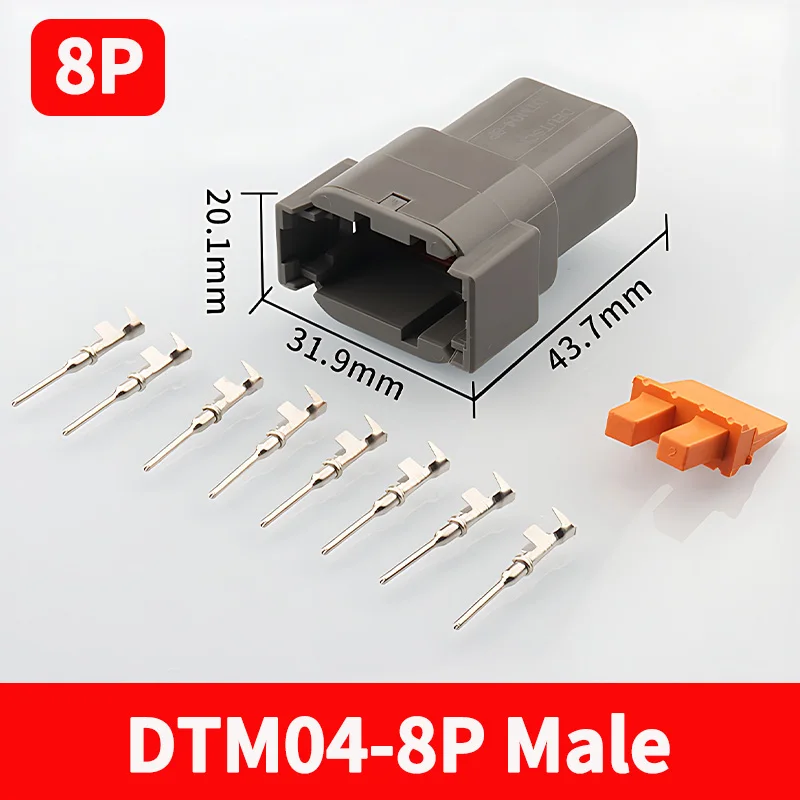 5/20/100 Sets 8 Pin Way Deutsch DTM04-8P DTM06-8S Waterproof Electrical Wire Connector 16-22AWG DTM Series Connector Male Female