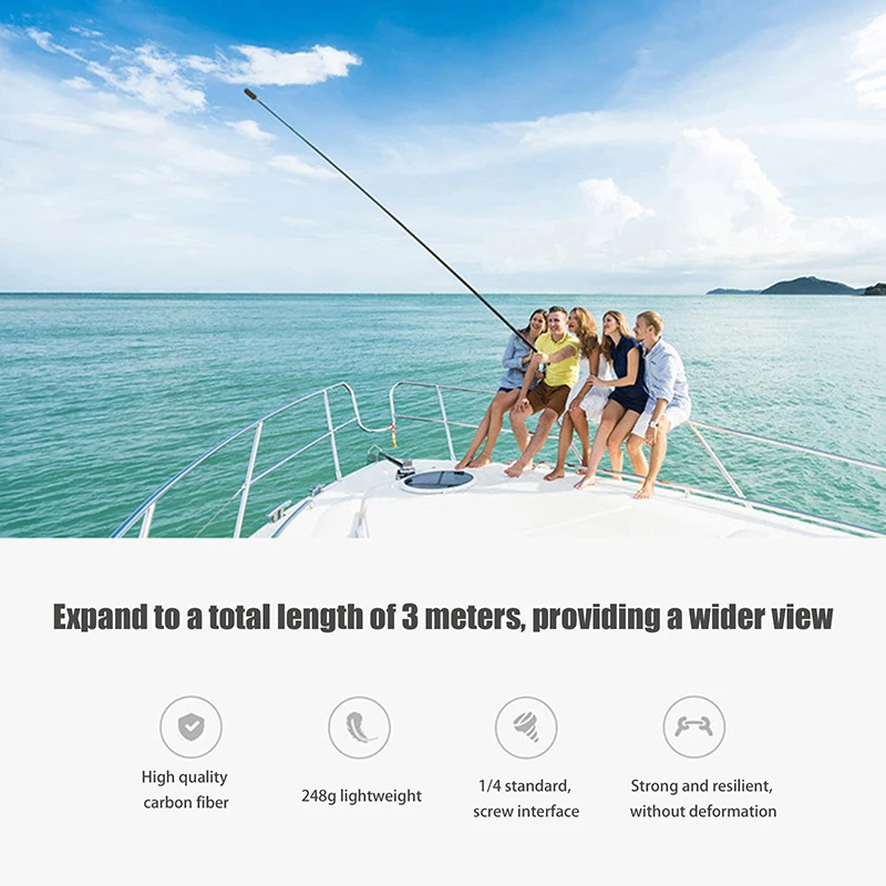 New#300cm Carbon Fiber Selfie Stick Invisible Extended Edition Adjustable Extension Pole For Insta360 Panoramic Action Camera