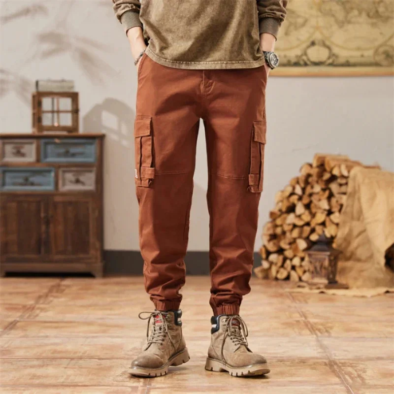 

2026 осенне-зимний новый хлопковый комбинезон с большим карманом, свободные мужские повседневные брюки прямого кроя