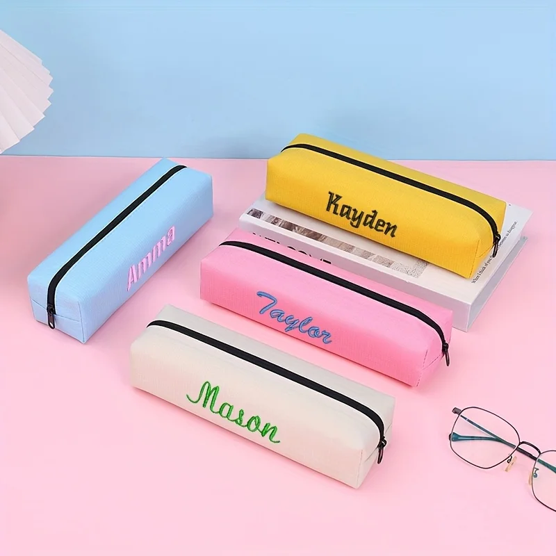Custom Embroidered Name Pencil Case - Simple Durable Convenient Stationery Bag for Students Perfect Gifts for School & Birthday
