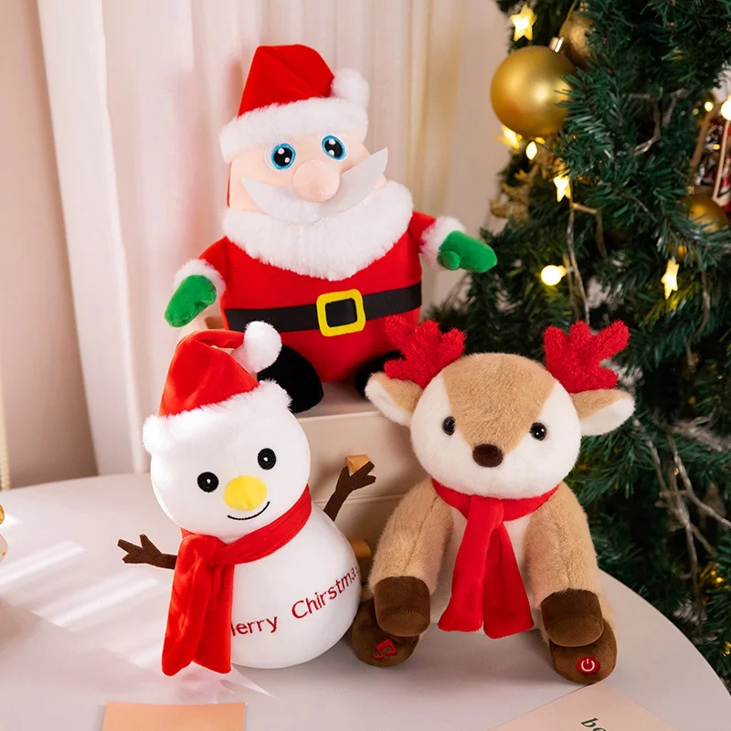 Music Christmas Glow Series Plush Toy Luminous Creative Light Up LED Santa Claus Elk Snowman Doll Can Sing Christmas Song Toy