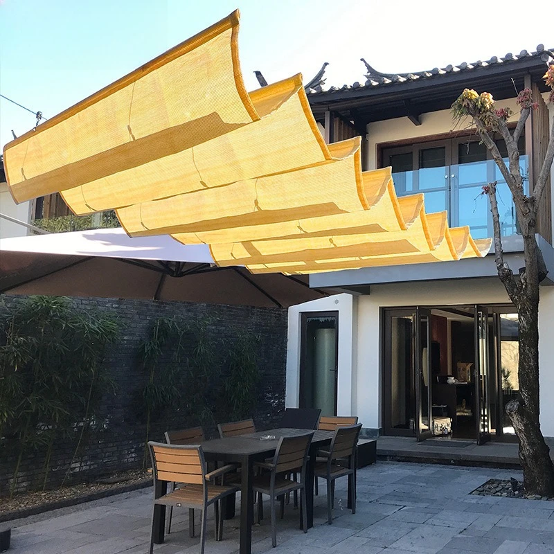Awning Balcony Courtyard Sun Room Telescopic Wave Canopy Heat Insulation Cooling Mobile Sunscreen Awning
