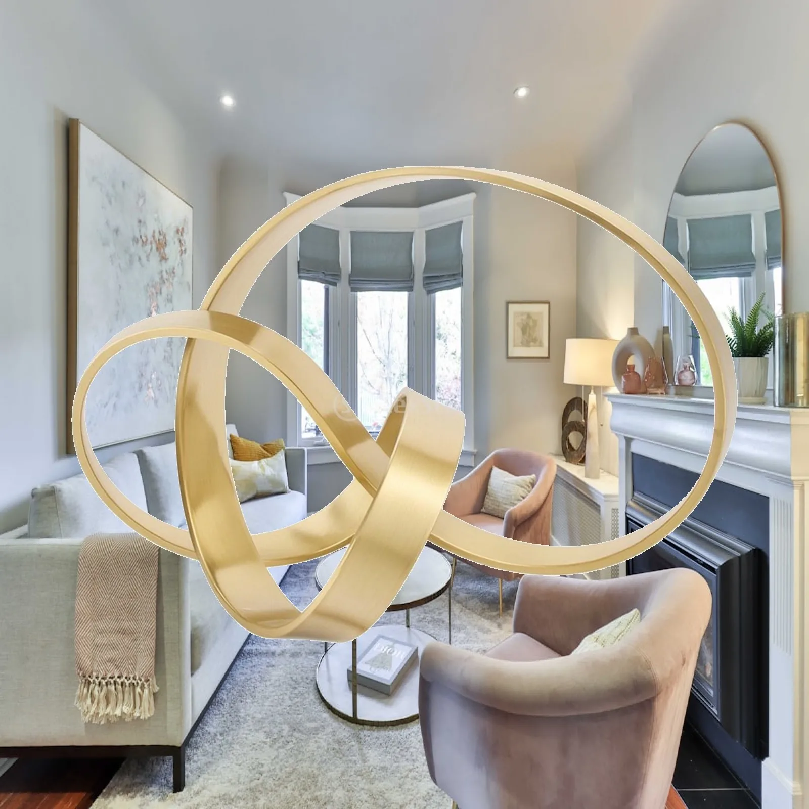 Gold Alloy Open Ribbon Sculpture Geometric Abstract Decorative Art for Modern Home Office Shelf Centerpiece