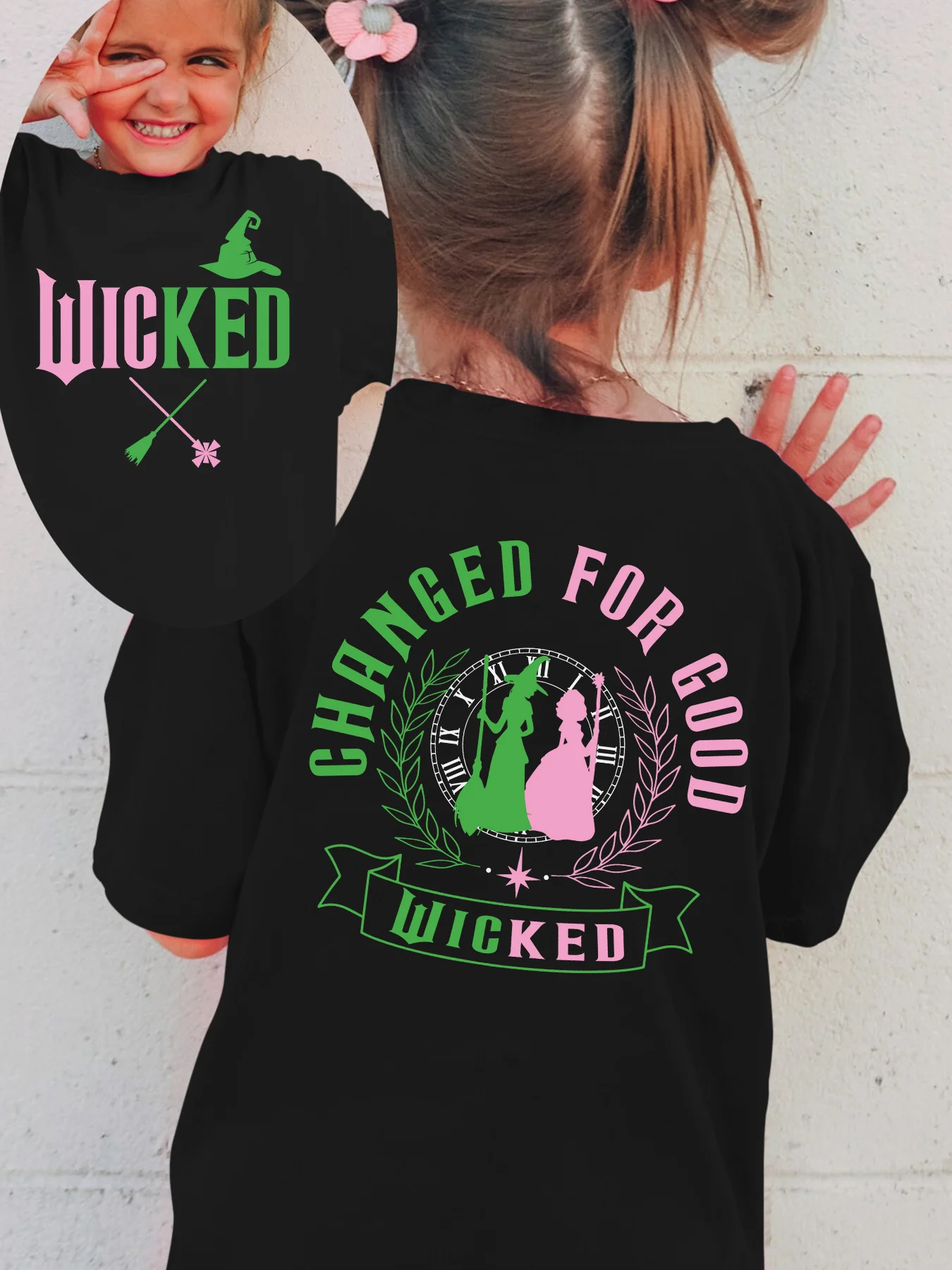 

"Wicked Changed for Good" Double Sided Print Cotton T Shirt Wicked Musical Design Girls Tees Vintage Witch Short Sleeve T-shirts