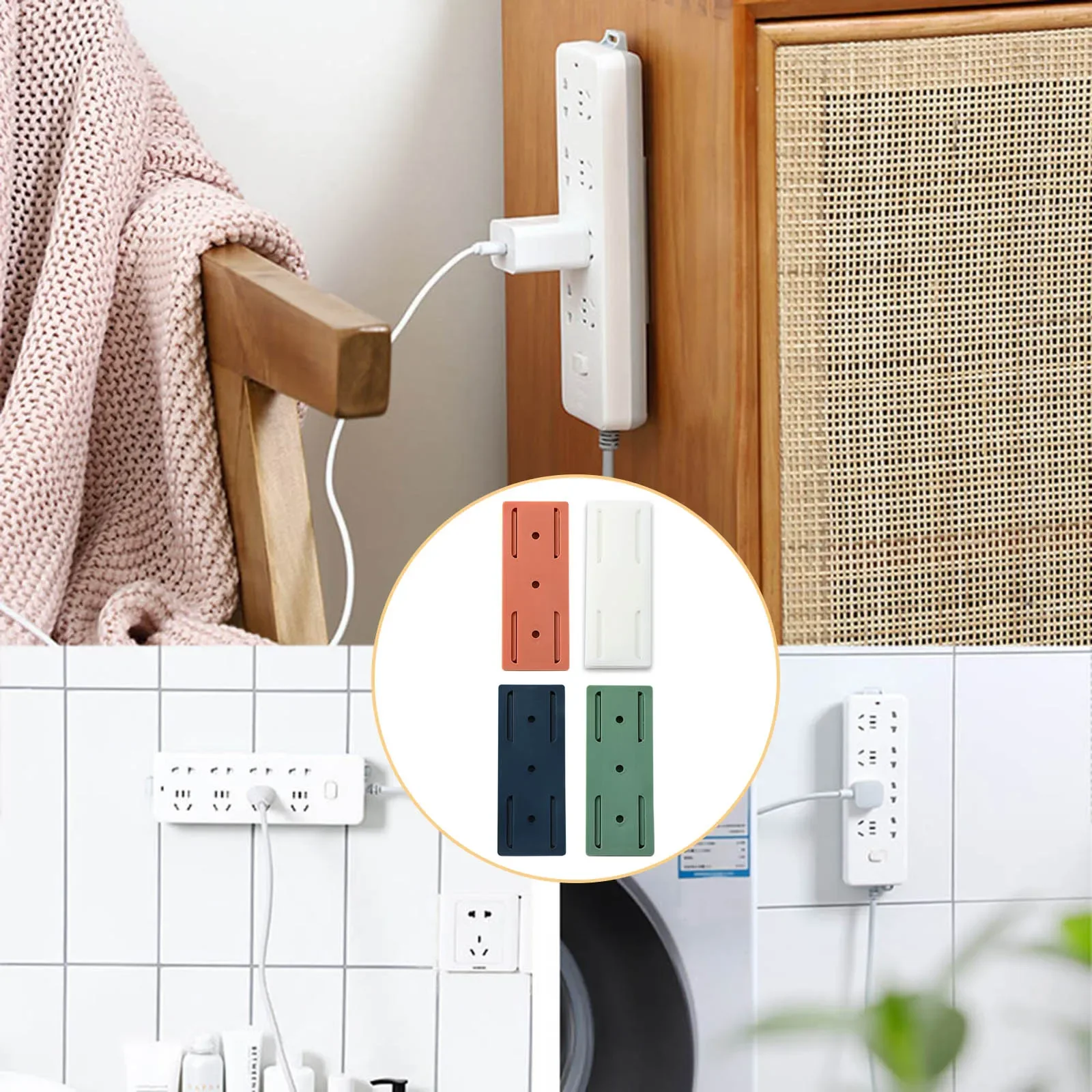 5/6pcs Wall-Mounted Holder Punch-Free Plug Fixer Self-Adhesive Socket Cable Power Strip Holder Electrical Wire Organizer Rack