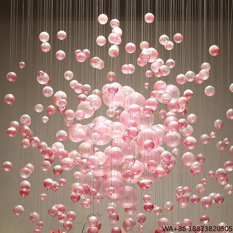 

LED Chandelier Beautiful Hotel Room Decorative Stainless Steel Customize Modern Pink Glass Pendant Light