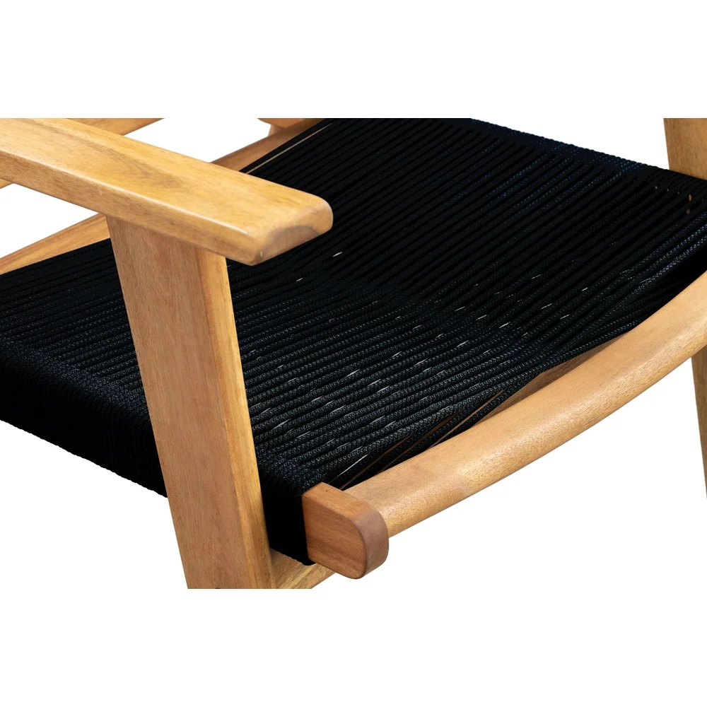 Midcentury Modern Armchair Solid Wood Frame Black Cordage Seat Indoor Outdoor Heavy Duty Easy Assembly Low Maintenance