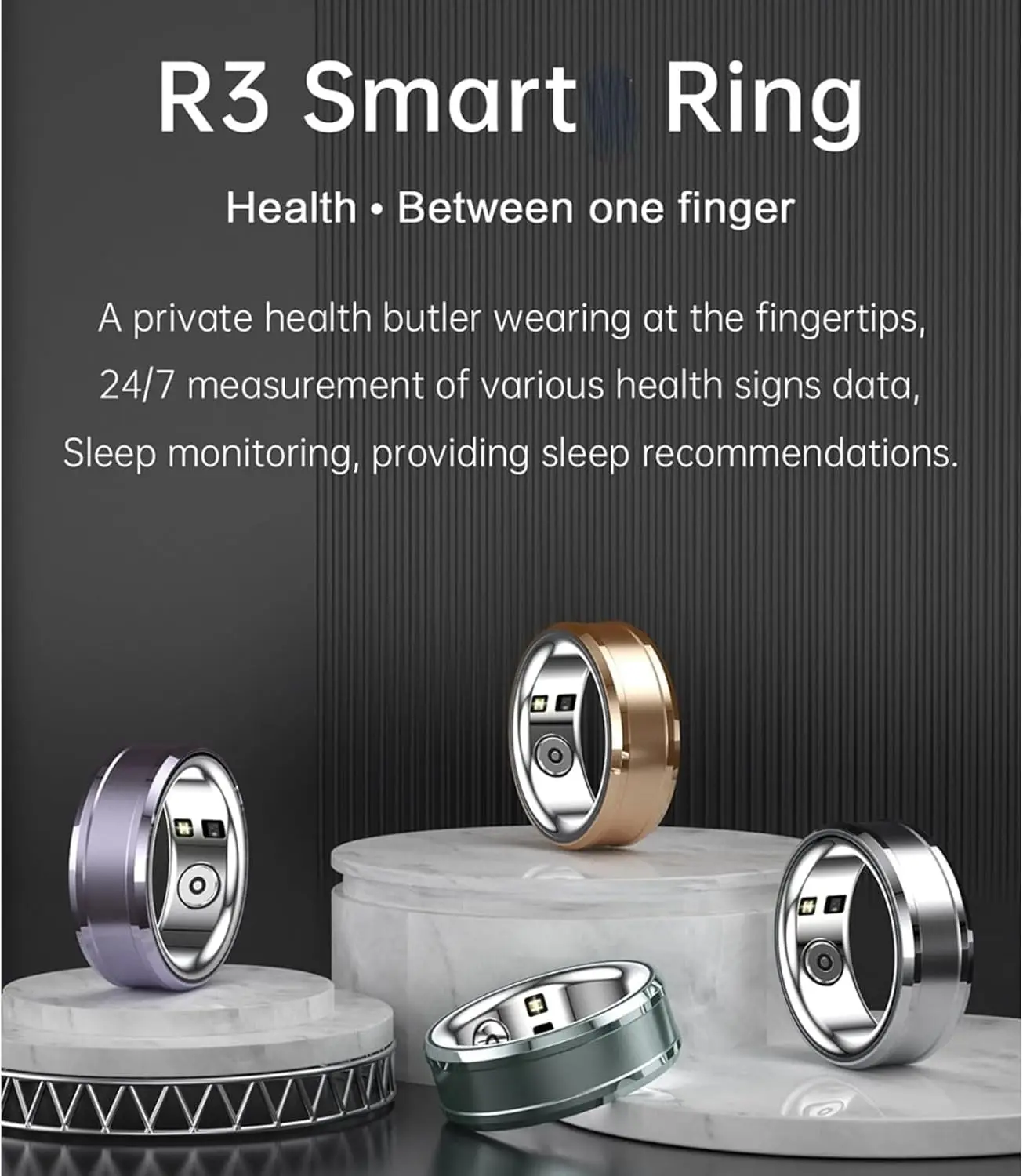 

Fitness Ring, Waterproof Activity with Heart Rate, Pedometer, Sleep Tracking, Monitor & Step Calorie Counter, Smart Ring Healt