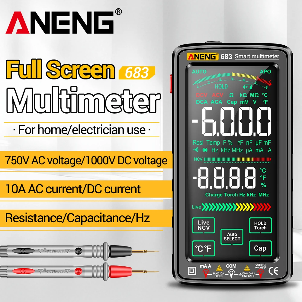 Digital Smart Multimeter 6000 Counts Rechargeable Touch Screen ANENG 683 AC/DC Voltage Current NCV Tester Electrician Tool