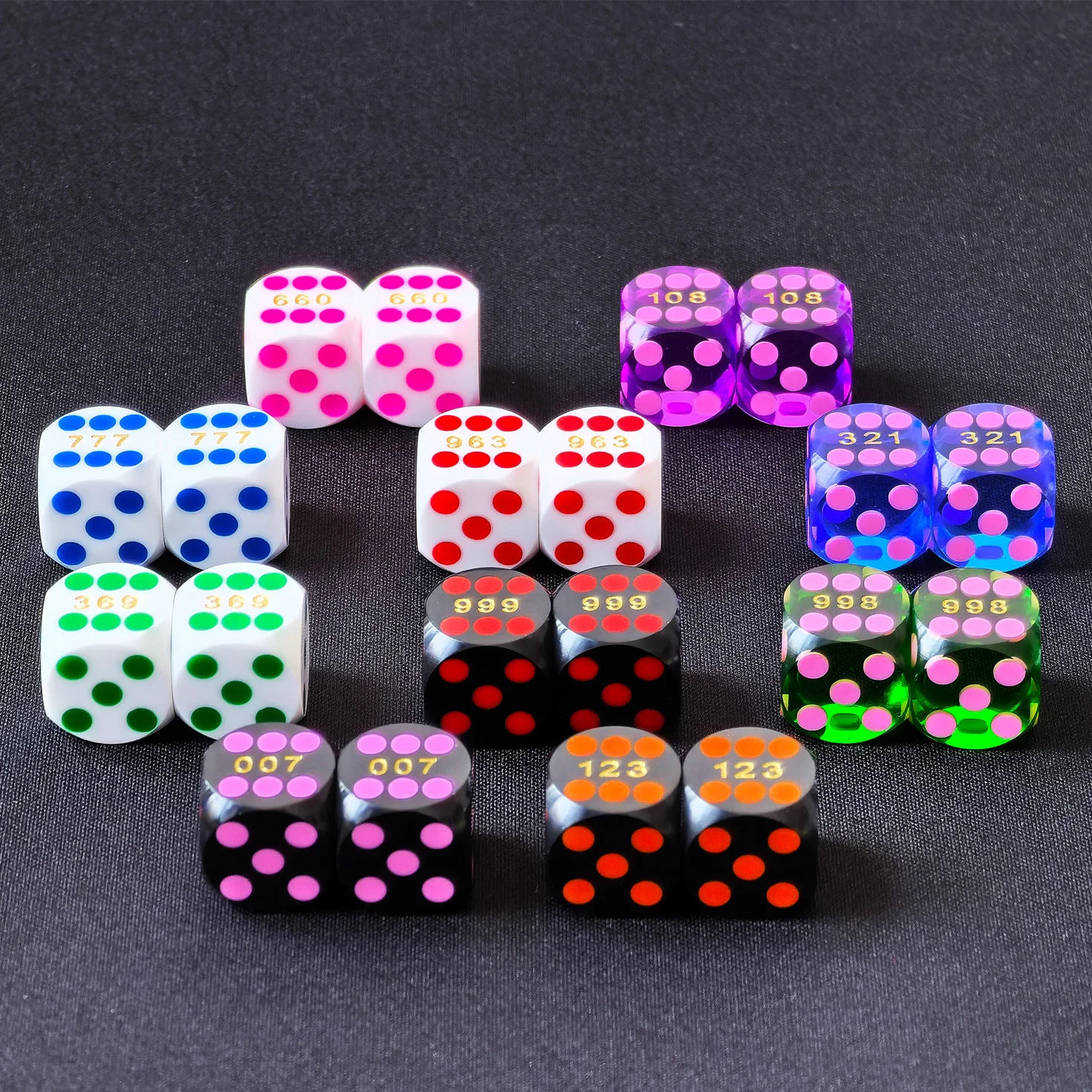 Bescon Professional Precision Dice Round Corner 9/16" (14.3mm) with Colorful Dots, Colored Dots Precision Backgammon Dice 14.3MM