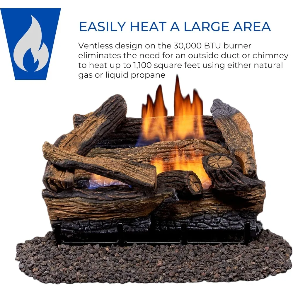 Duluth Forge Conjunto de toras de gás sem ventilação de carvalho dividido de 18 polegadas com 30.000 BTU e controle T-Stat - Modelo DLS-N18T-1