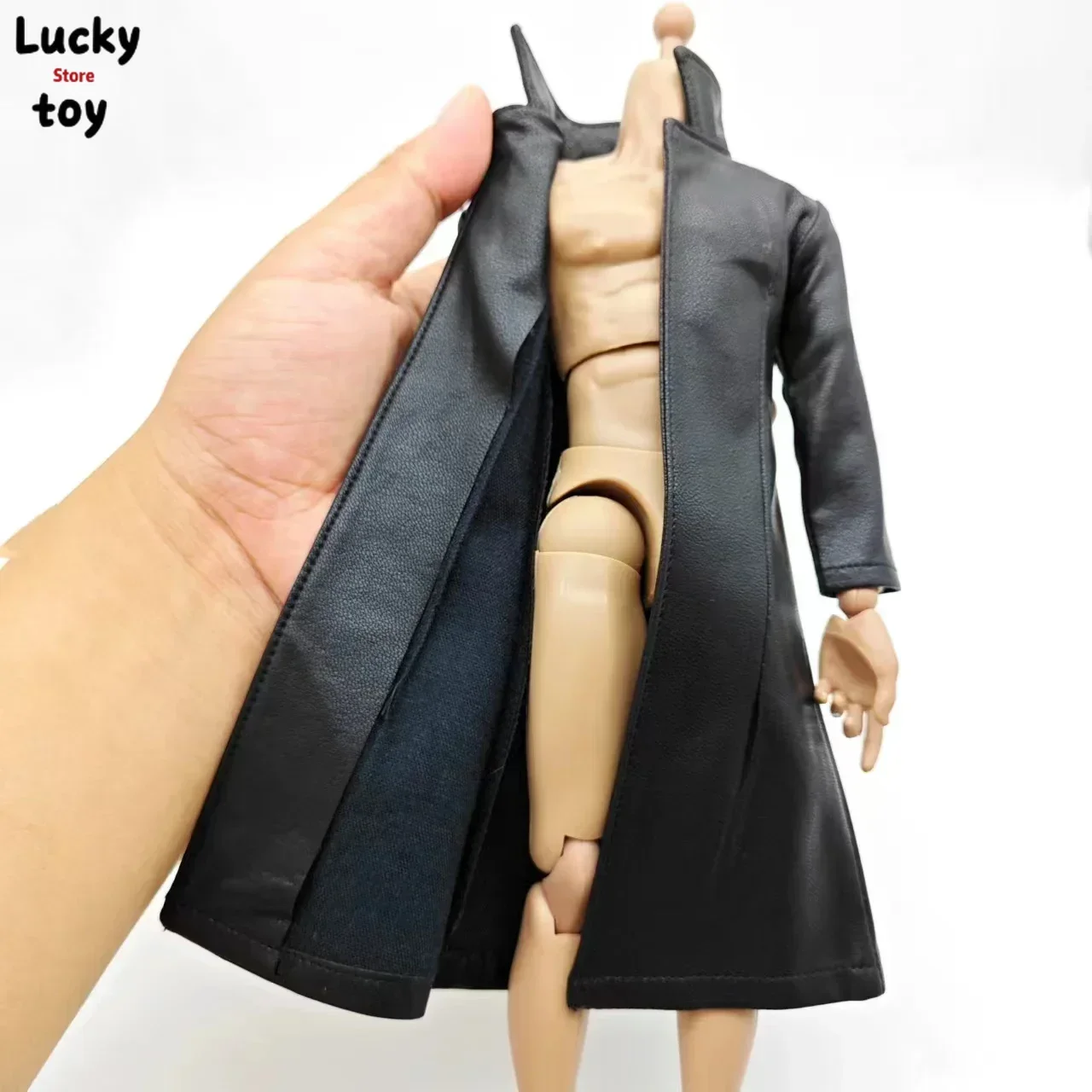 Black 1/6 Scale Male Pu Leather Long Coat Thin Windbreaker Soft Model Fit for 12in Narrow Body Action Figure Doll