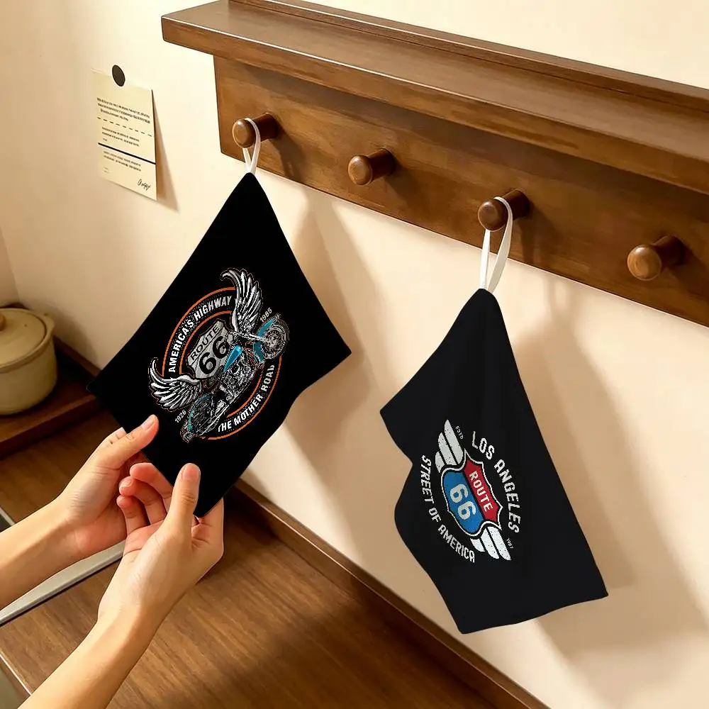 R-Route 66 Fashion Hanging Kitchen Towel, Polyester Cotton Material, Multipurpose Hand Wiping Towel for Family