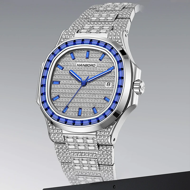 HANBORO Men Automatic Watch 38mm Square Mechanical Wristwatch 50m Waterproof Luminous Sapphire Full Crystal Mioyta 8217