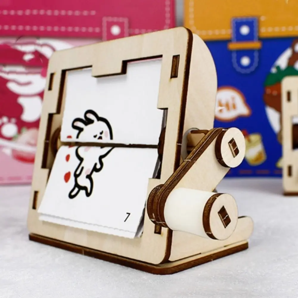 Lovely Rotating Science Handmade Craft Assembly Learning Hand Cranked Animation Wooden Technology Science Experiment