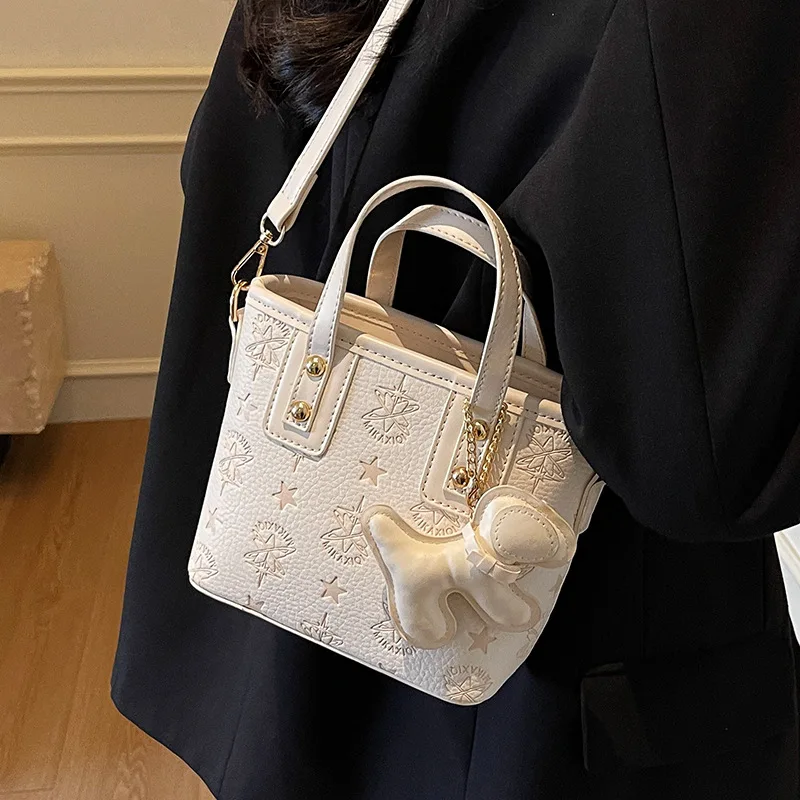 

2025 Luxe Commuter Bucket Bag Saffiano-Embossed Work Tote Adjustable Shoulder Top Handle Polished Office Purse RFID Protection