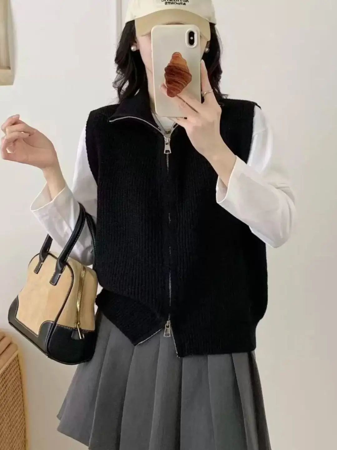 Premium Double Head Zipper Knitted Open Cardigan Vest Women's Autumn New Style Korean Versatile Layered Sweater Vest Top