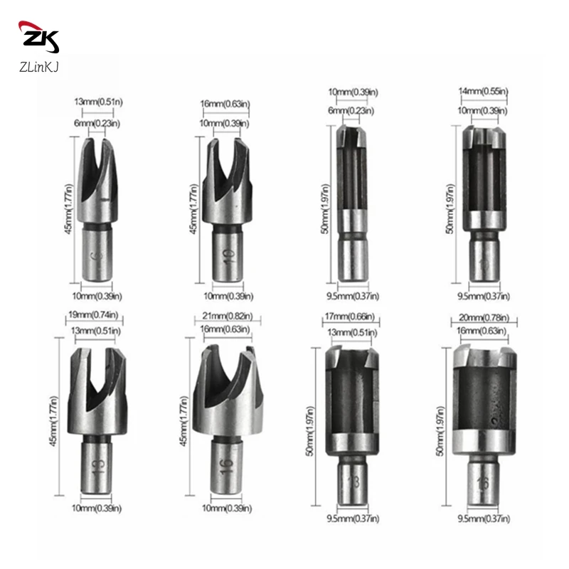 Woodworking Wood Plug Cutter Drill Bit Set Straight Hole Saw Opener Router Boring Tool Tenon Deep Cork Knife Hex Shank Carpentry