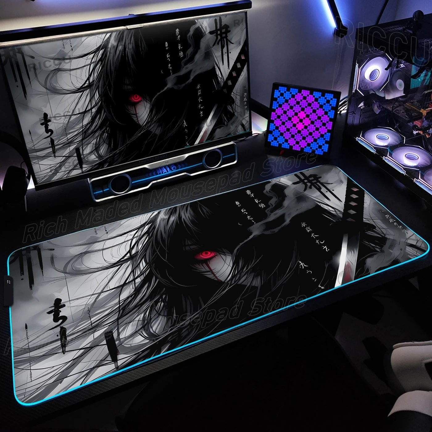 

Большой коврик для мыши RGB, геймерский коврик для мыши, аниме, девушка, текстовая эстетика, коврик для мыши, светодиодный игровой большой светящийся настольный коврик, механический коврик для клавиатуры