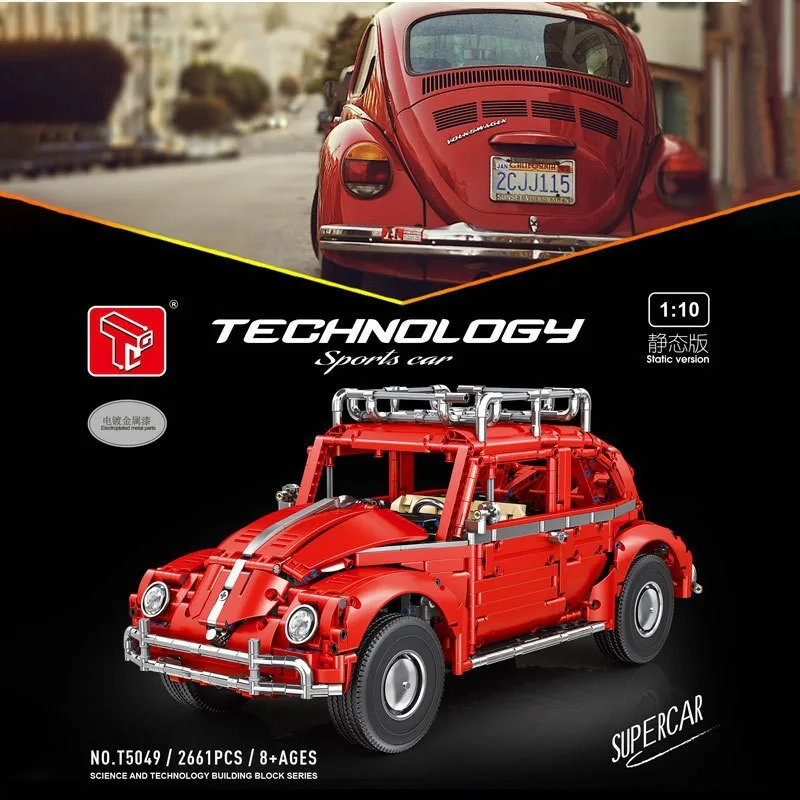 2661Pcs Technical 1:10 Retro Beetle Sports Car Building Blocks Assembling for Adults Vehicles Toys Desktop Ornament Kids Gifts