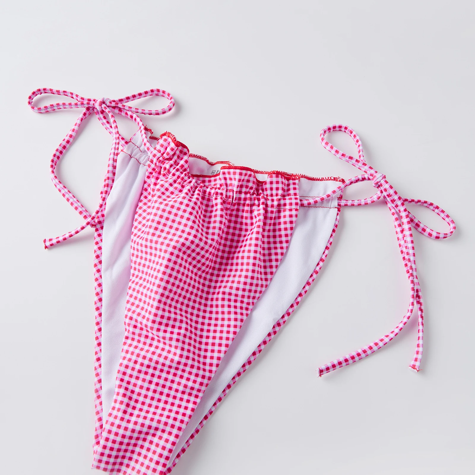 

Women s Plaid Bikini Set Fashionable Summer Halter Neck Bra with Side Tie Thong 2Pcs Bathing Suit