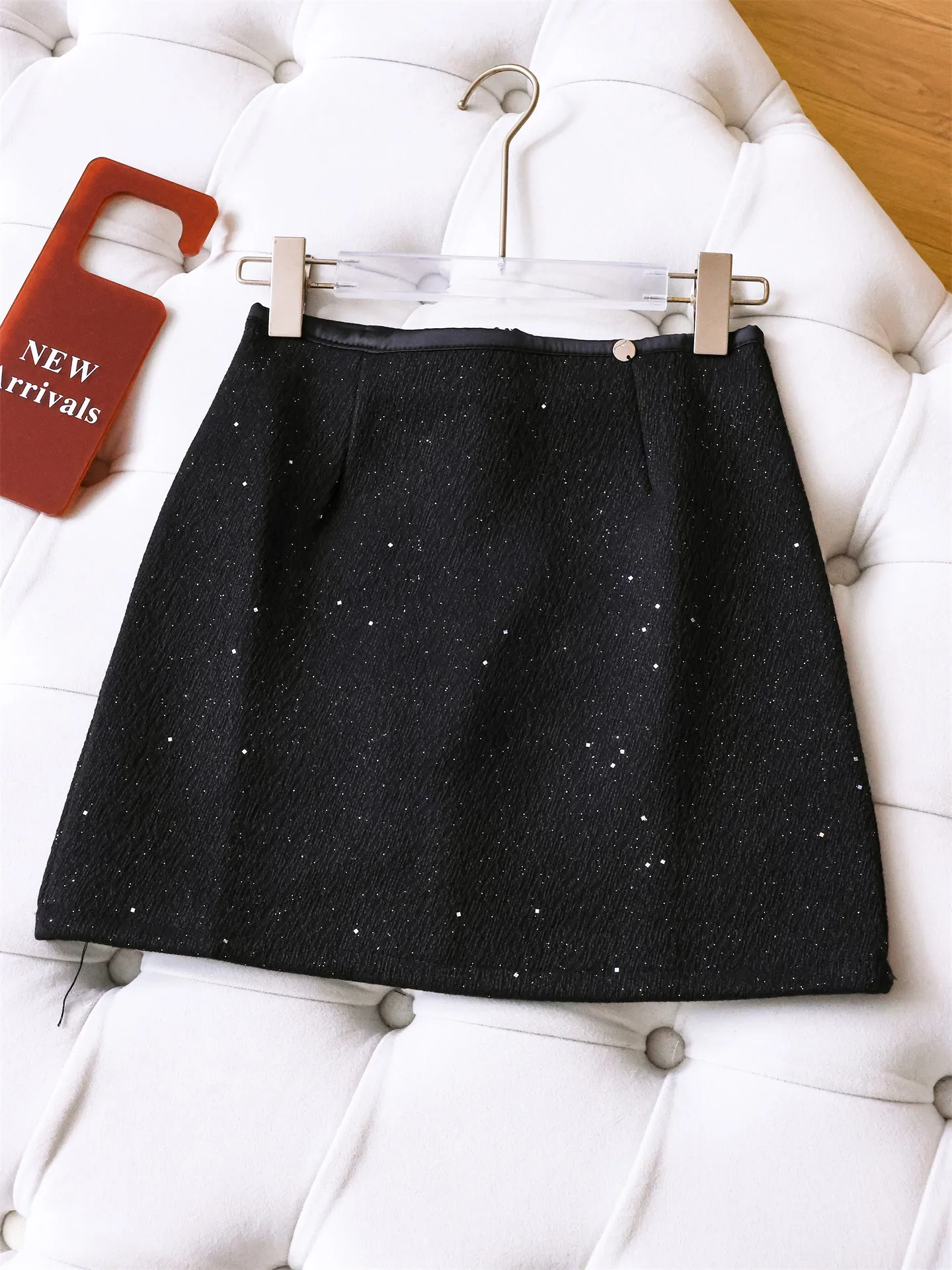 Shiny Sequin A-Line  Skirt Suit Heavy Embroidery High Waist Women's Winter New Woolen Half-length Skirt Q085