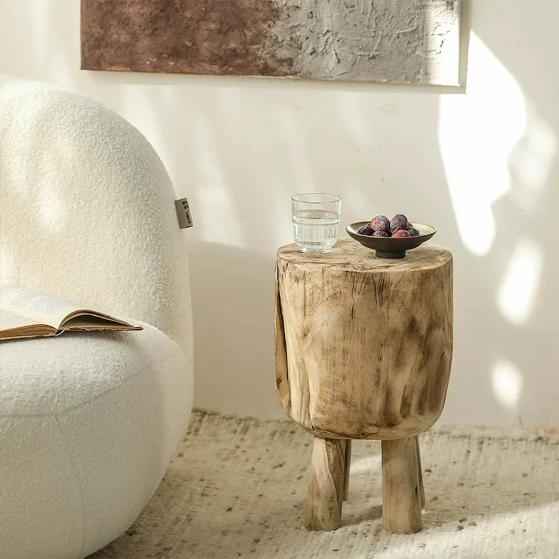 Wabi-sabi Vintage Wood Stool for Living Room Log Wooden Chair Nordic Decor Furniture Side Table Rustic 4 Legs Step Stool Bench