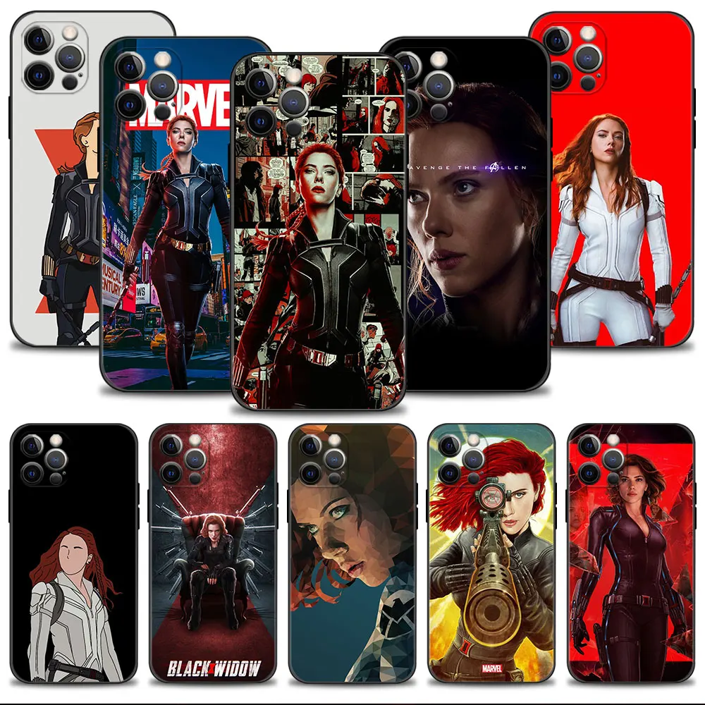 Funda para iPhone 15 14 8 13 XR 7 Plus 11 14 X XS 12 Pro Max Marvel Hero Black Widow