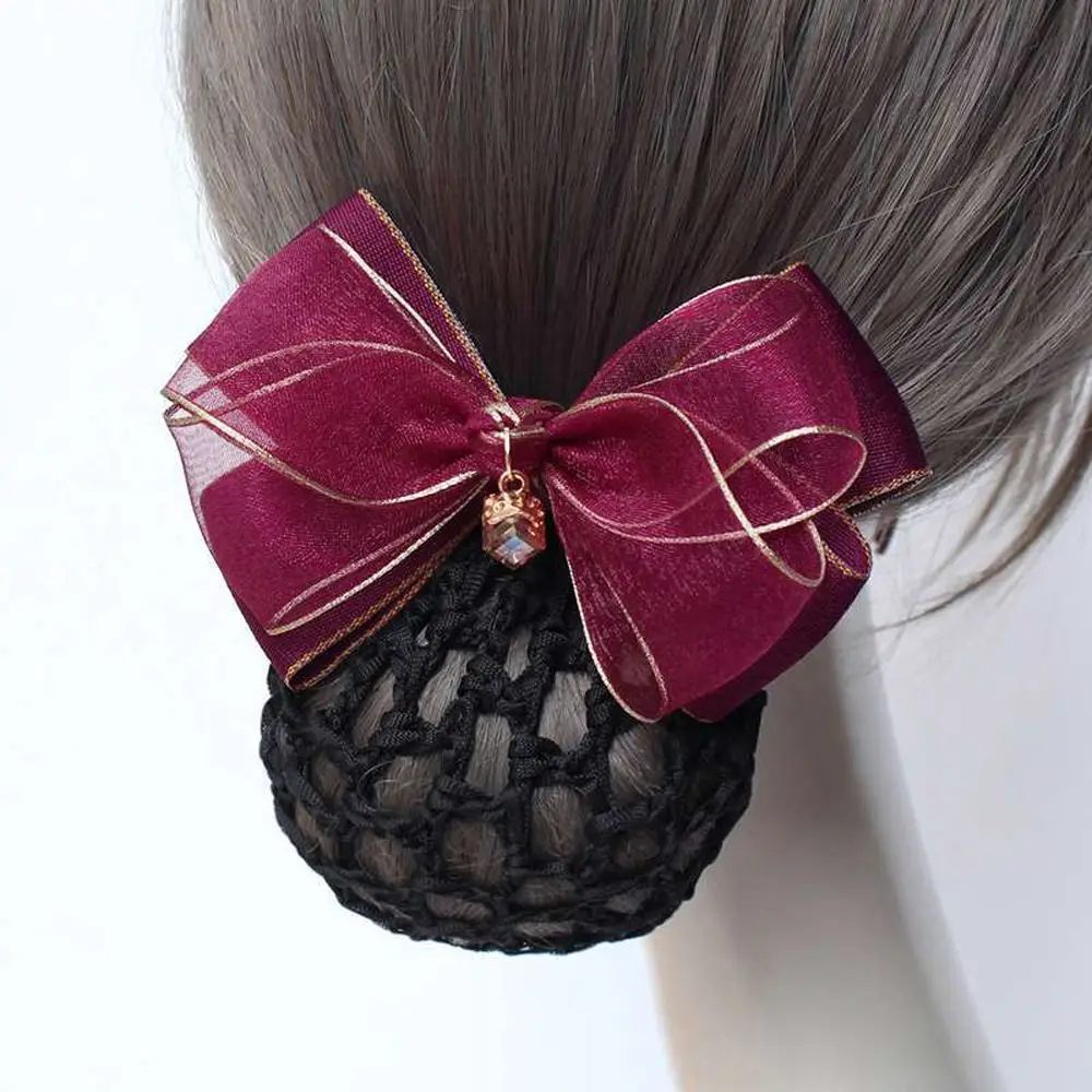 

Simple Exquisite Elegant Spring Clip For Stewardess Nurse Cloth Mesh Snood Women Headdress Bow headwear Hairnet