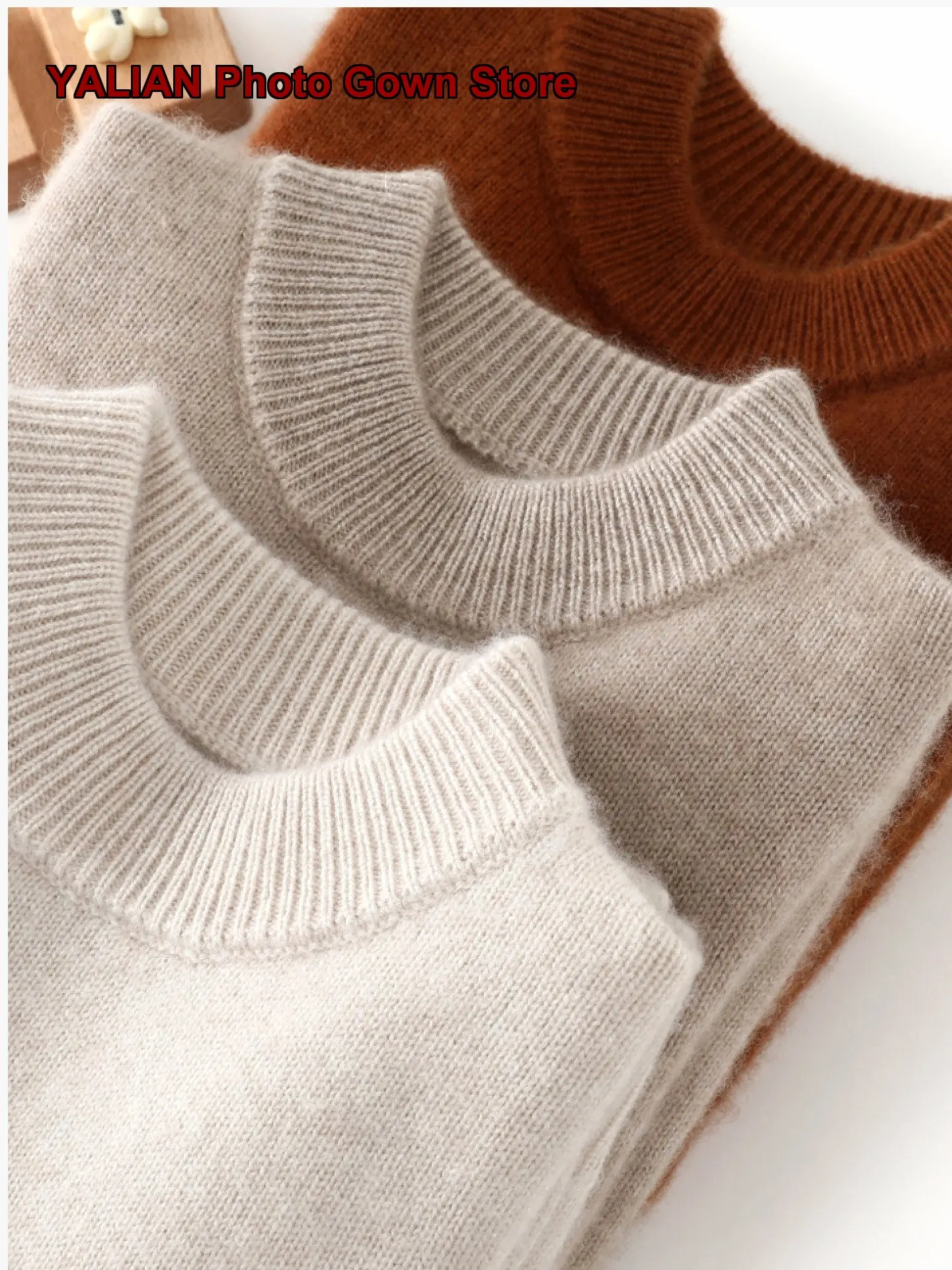 Kids Turtleneck Sweater Autumn Winter Pure Cashmere Half-High Neck Thickened Knit Cashmere Pullover Toddler Round Neck