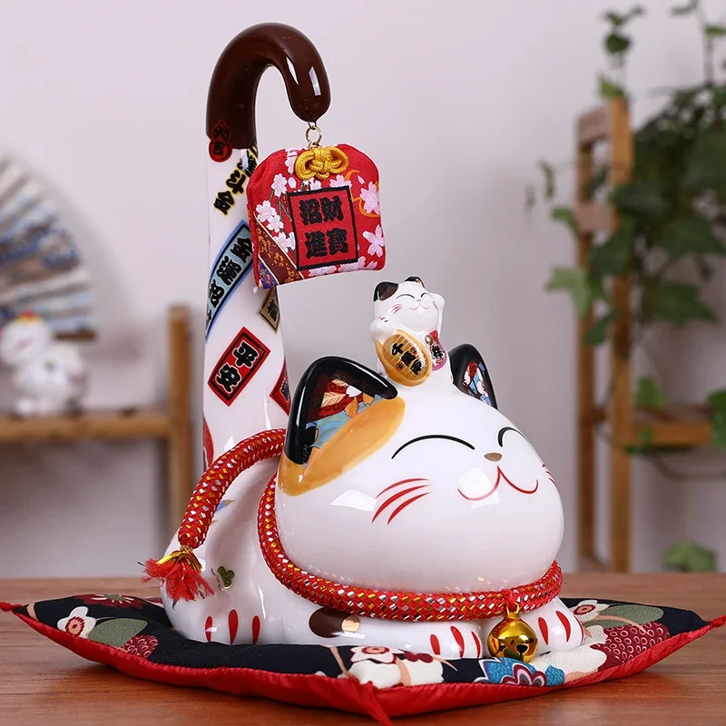 

9 inch Ceramic Maneki Neko Ornament Lucky Cat Money Box Japanese Long Tail Fortune Cat Feng Shui Decoration Wedding Gift