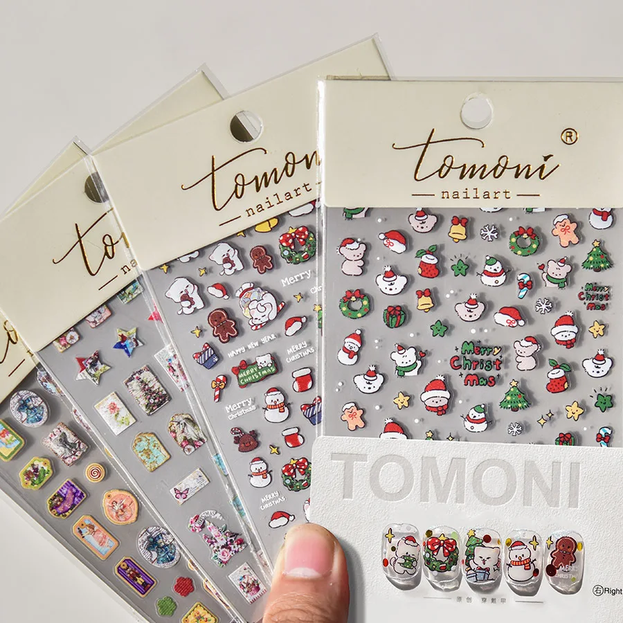 Nail Art Stickers Thin Flexible Christmas Japanese Retro Self Adhesive DIY Phone Case Decals Trendy Lightweight for Girls Kids