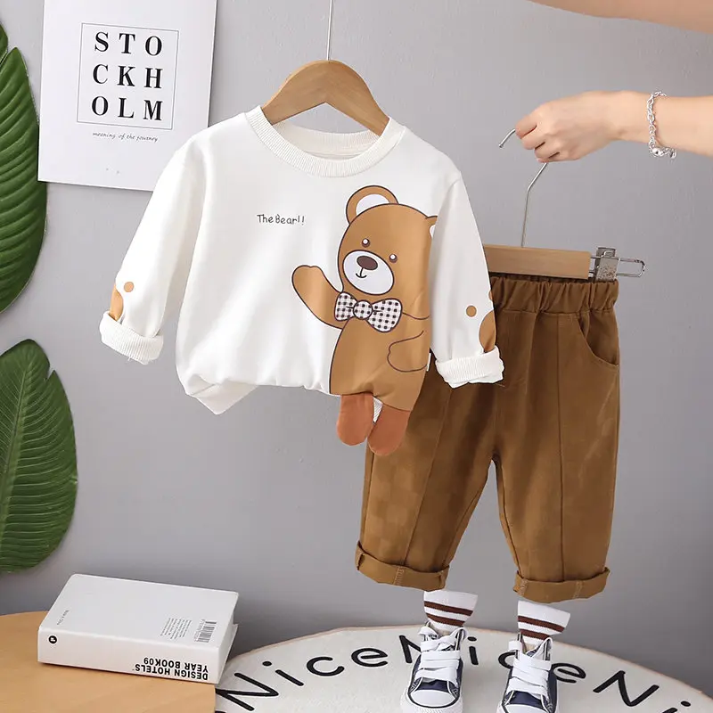 Spring Autumn Children Kids Boy Clothes Infant Cartoon Bear T-shirt Pants 2Pcs/set Toddler Fashion Cloth Kids Tracksuits 5 Years