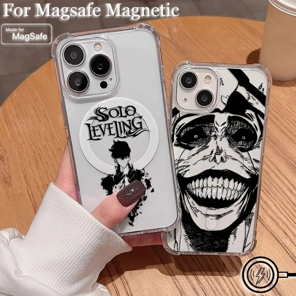 Anime Solo Leveling Magsafe Magnetische Handyhülle für iPhone 16 15 14 13 12 11 8 7 Plus Mini Pro Max X XSMax Klare Anti-Fall-Abdeckung
