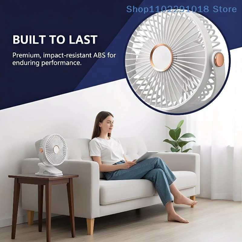 practical4000mAh Rechargeable Camping Fan Clip-on Portable Desktop Air Circulator Battery Operated for Tent Home Officehousehol